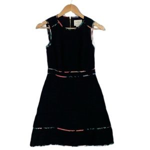 Kate Spade SZ 0 Black Blossom Trim Fit & Flare Dress